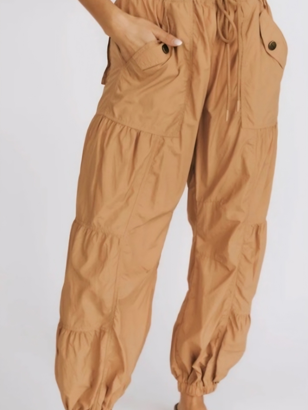 Free People Tan Tiered Cargo Joggers